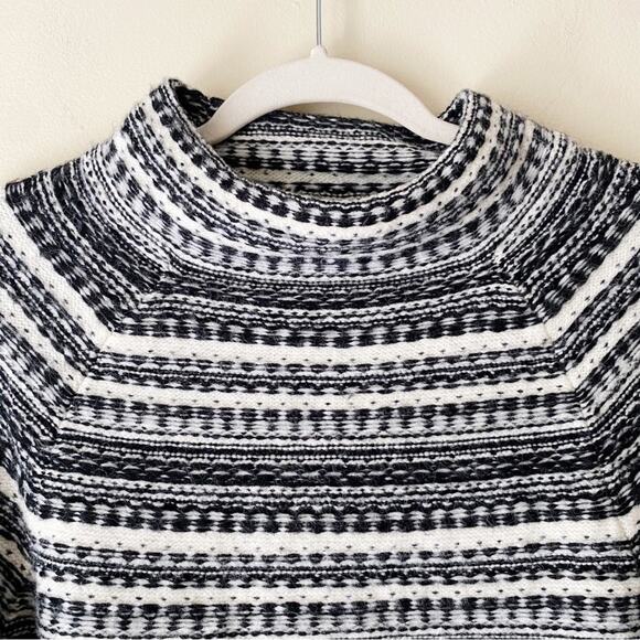 Talbots | Fair Isle Mock Neck Sweater Wool Blend Winter Cozy Black White Large - Picture 2 of 7